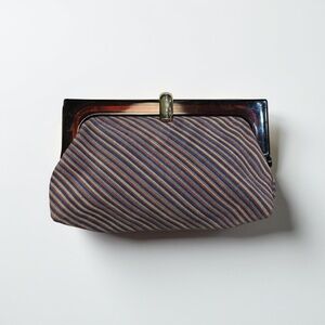 Vintage Clutch Italian Frame | Striped Textile | Leather Interior
